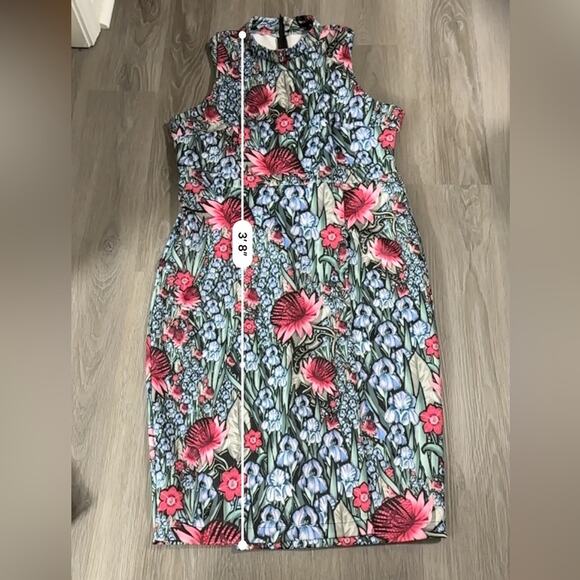 ASOS Purple Pink Green Floral Print Sleeveless Sheath Midi Dress Size 14 - Picture 9 of 9